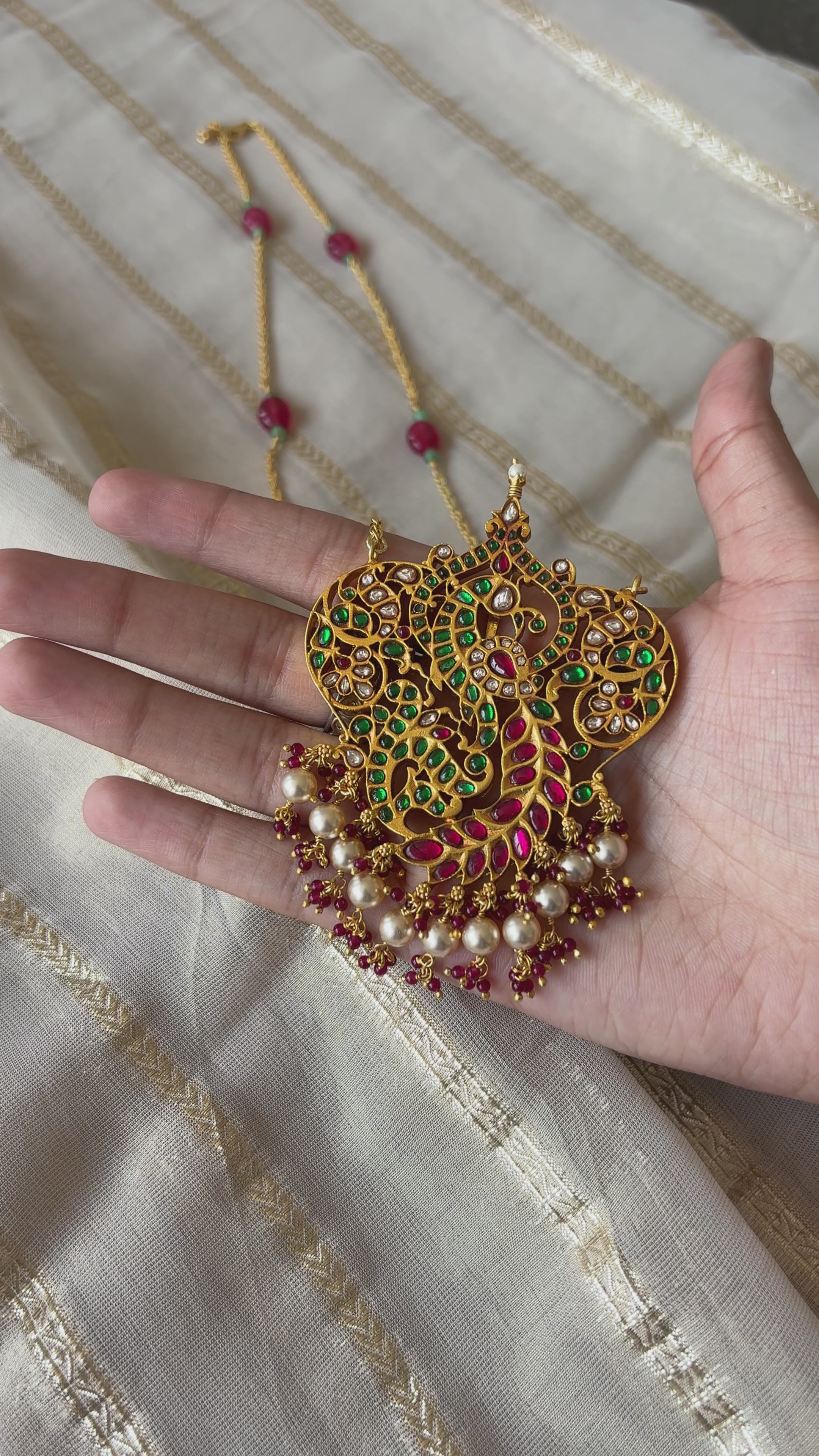 Pink-Green Kundan Jadau Necklace